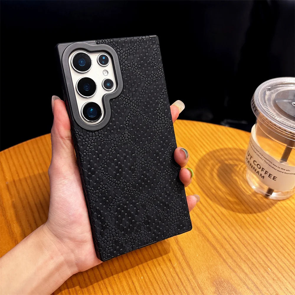 Leather Snake Magsafe Case for Samsung Galaxy S25 S24 S25 Ultra S22 S23 Plus Magnetic Wireless Charging Soft Silicone Cover