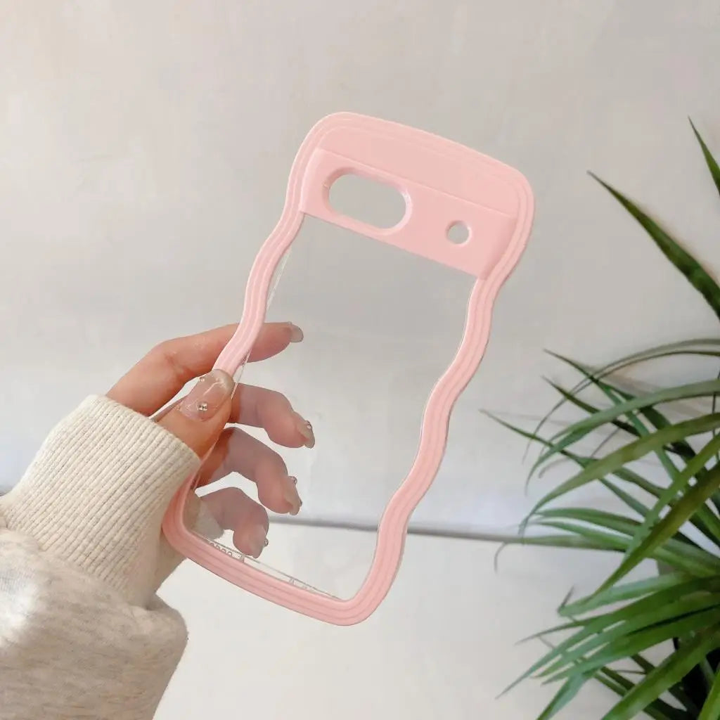 2IN1 Creative Curly Wavy Transparent Case For Google Pixel 9 Pro 9A 8 8A 7A Candy Color Shockproof Clear Hard Acrylic Back Cover