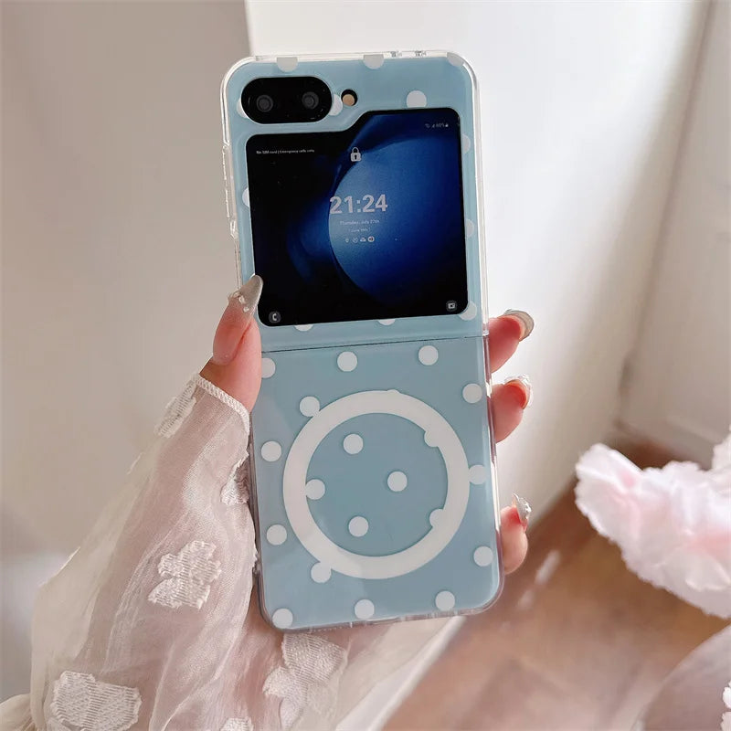 Simple Polka Dot Magnetic Phone Case For Samsung Galaxy Z Flip 7 6 5 4 3 Flip6 Flip7 Cover with Magsafe Clam Shell Stand Cases