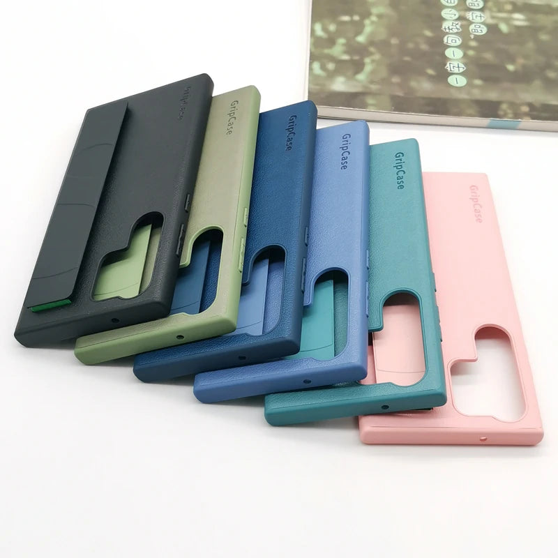 For Samsung Galaxy S22 S23 S24 S25 Plus Ultra Case Leather Grip Cover Back Protective Cover S25+ Wrist Strap Leatherette Cover