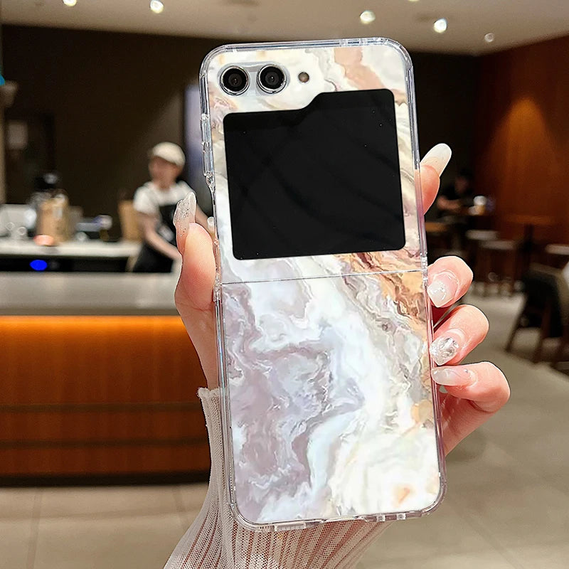 For Samsung Galaxy Z Flip 6 5 4 3 Case Luxury Watercolor Marble Pattern Hard Clear Folding Cover For Samsung Z Flip6 Flip5 Flip4