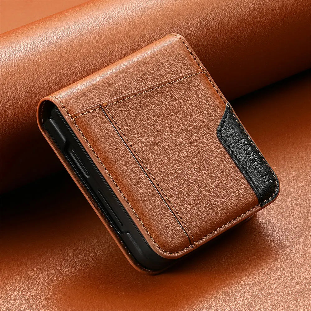 Business Leather Wallet Card Solt Case For Samsung Galaxy Z Flip 7 7fe 5G Flip 6 ZFlip 5 4 3 Flip7 Flip6 Magnetic Bag Skin Cover
