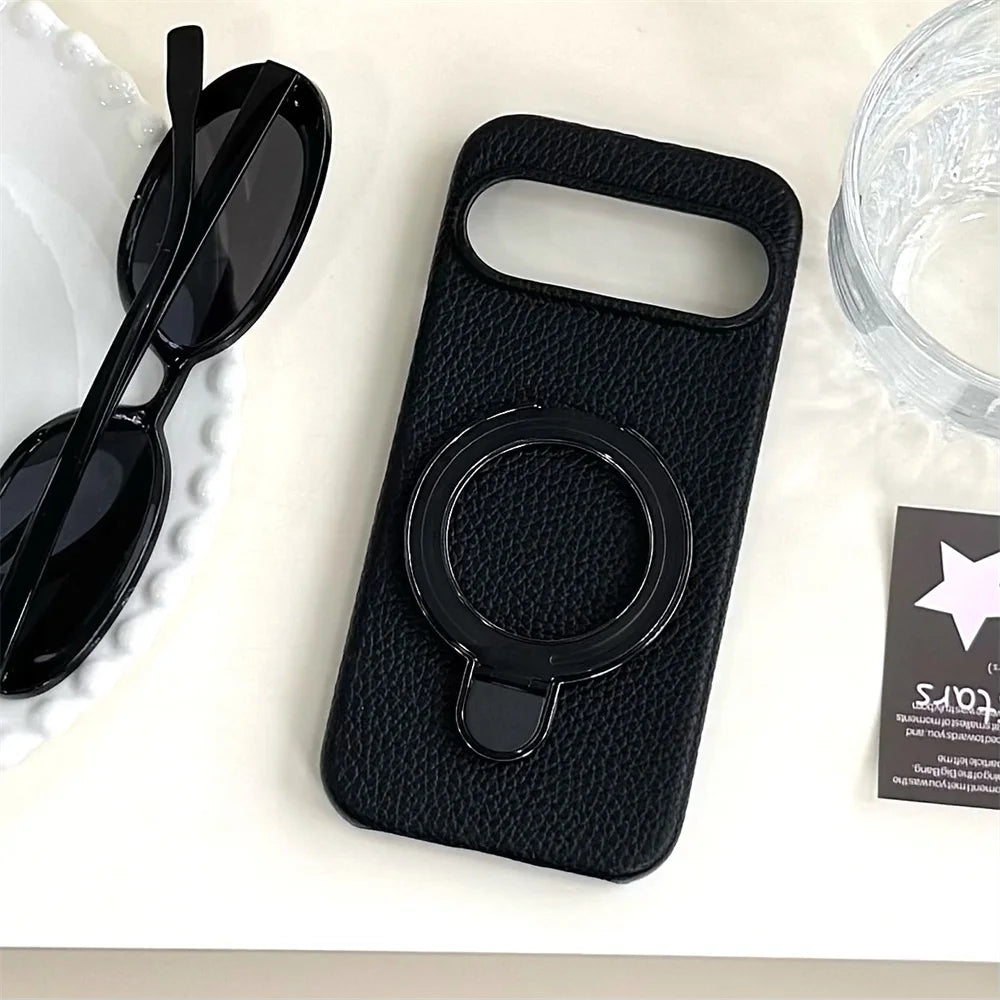 Luxury Fold Stand Lychee Pattern Leather Magnetic Case For Google Pixel 9 9A 10 Pro XL 8 8A Solid Color Shockproof Back Cover