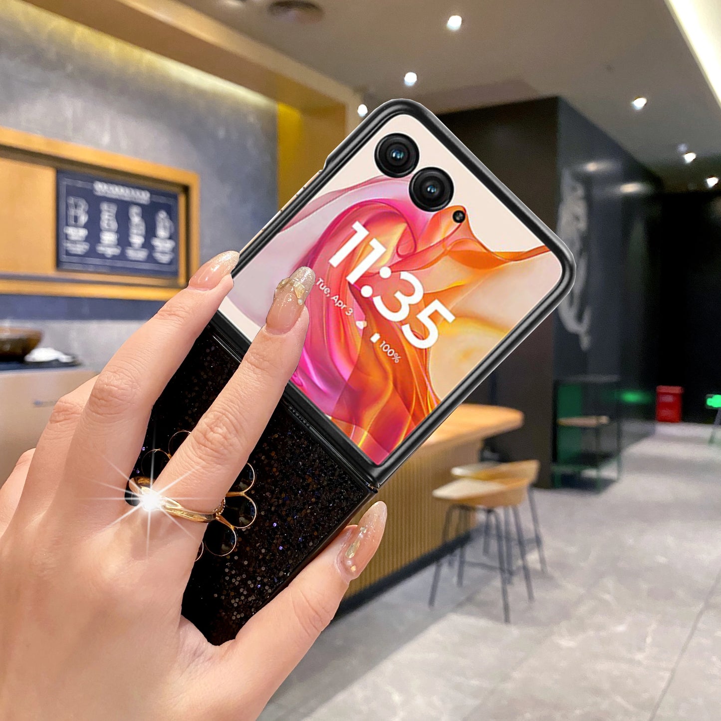 Luxury Sparkling Starlight Sparkling Flower Ring Buckle Phone Case Motorola Razr 50 40 60 Ultra +2025 + 2024 Glitter Stand Cover