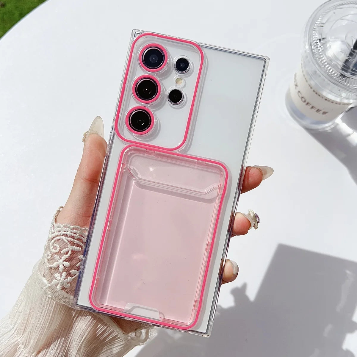 Luxury Wallet Card Holder Transparent Case For Samsung Galaxy S25 S24 S23 S22 Ultra Photo Pocket Soft Silicone Shockproof Cover