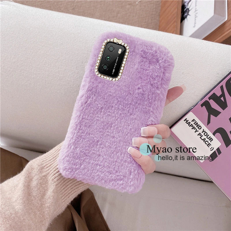 Hot Pink Phone Case For Google Pixel 9 9A 10 Pro 8 8A 7 7A 6 6A 5 5A Cady Color Fluffy Plush Fur Warm Soft Cover For Pixel 8