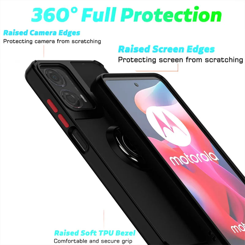 Matte Armor Case For Motorola Moto G35 G55 G85 5G G04 G04S G24 G34 G54 G84 Edge 50 Pro E14 Cover Ring Stand Holder Coque Fundas