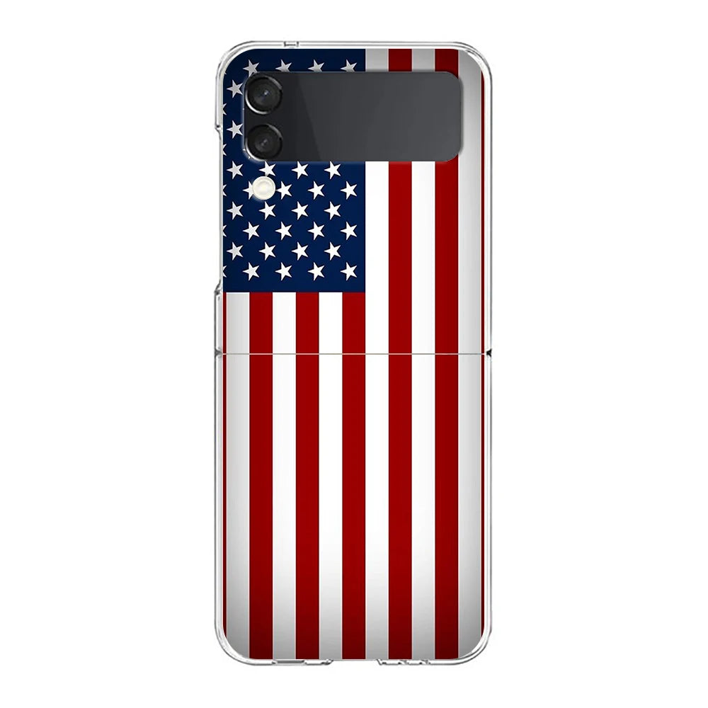 Phone Cover For Samsung Galaxy Z Flip 7 6 5 4 Case Transparent For Samsung Z Flip 3 Hard PC Shell American United States Flag