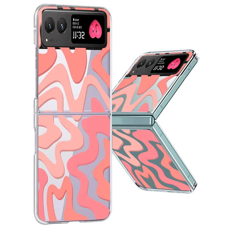 Stripe Pattern Clear Hard Phone Case For Motorola Razr 40 50 Ultra Fall Protection Folding Cover For Moto 40Ultra Razr40 Razr50