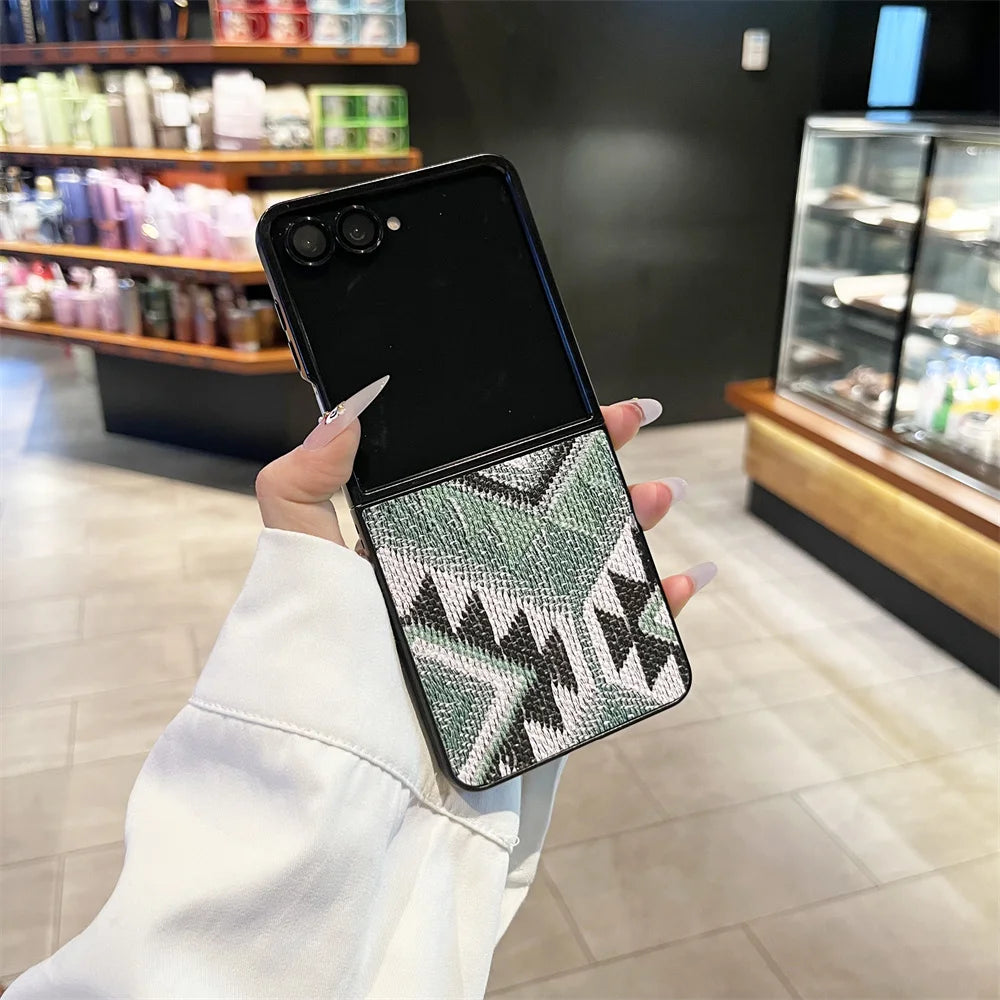 Ins Plaid Leather Fashion Phone case for Samsung Galaxy Z Flip 7 6 5 Flip 6 5 Flip 5 4 3 Cover Korean Cute Shockproof Funda Capa