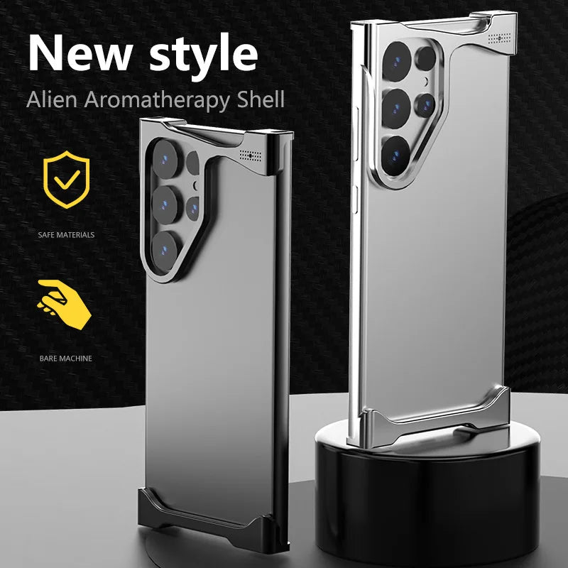 Irregular Metal Bumper Phone Case For Samsung Galaxy S25 S24 S23 S21 Ultra Plus Aluminum Cooling Shockproof Cover For S25Ultra