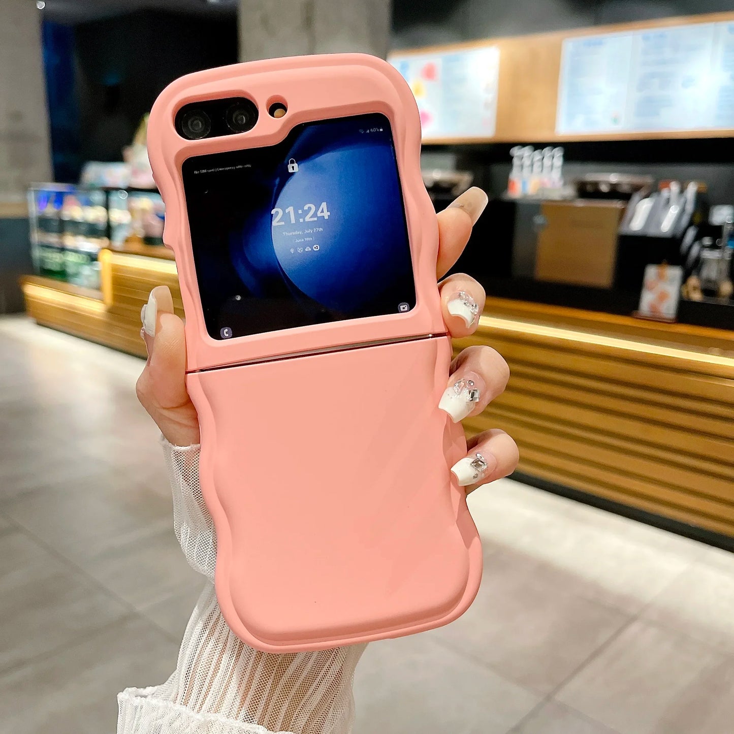 Big Wave Folding Case For Samsung Galaxy Z Flip 3 4 5 6 5G ZFlip5 ZFlip6 Fashion 2 Piece Set Protection Cute Flip4 Soft Cover