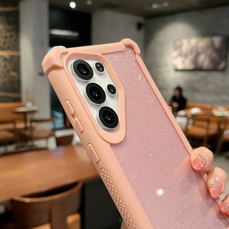 Luxury Space Shell Transparent Glitter Bling Phone Case For Samsung Galaxy S25 S24 Plus Ultra Shockproof Airbag Proteciton Cover