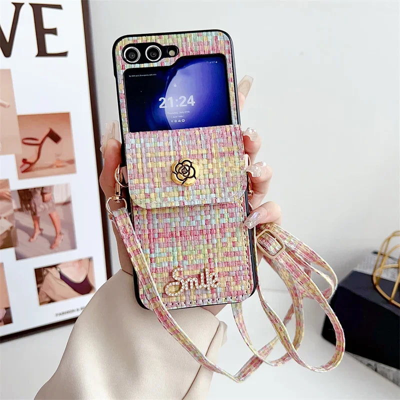 Crossbody Leather Wallet Phone Case for Samsung Galaxy Z Flip 6 5 4 3 Flip6 Flip4 Flip4 Flip3 with Card Holder Protective Cover