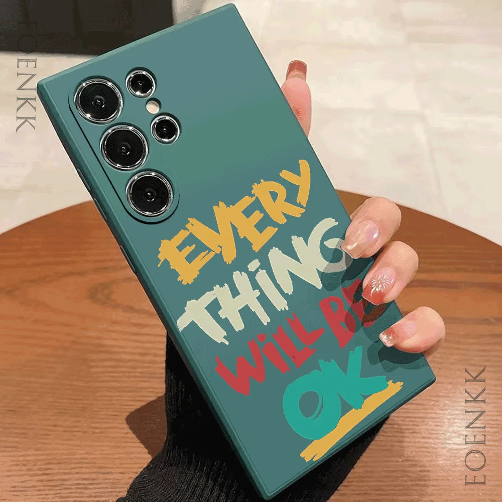 Simple Letters Silicone Case For Samsung Galaxy S25 S24 S23 S22 S21 Ultra FE A35/A54/A55/A34 5G Note 10/20 Plus Anti-Slip Cover