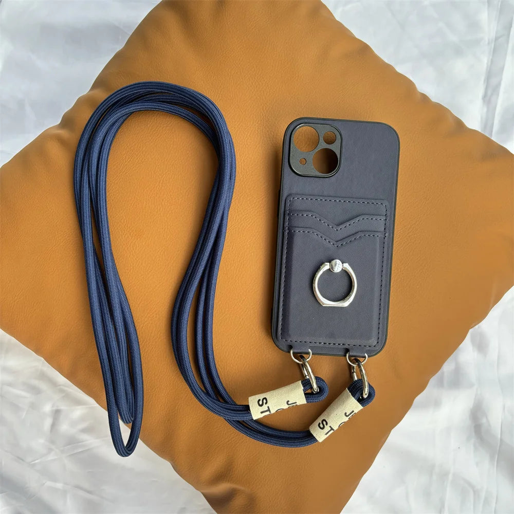 Crossbody Necklace Lanyard Wallet Leather Case for Motorola Moto G Stylus 5G 2024 G85 X50 Ult Card Slots Ring Holder Stand Cover