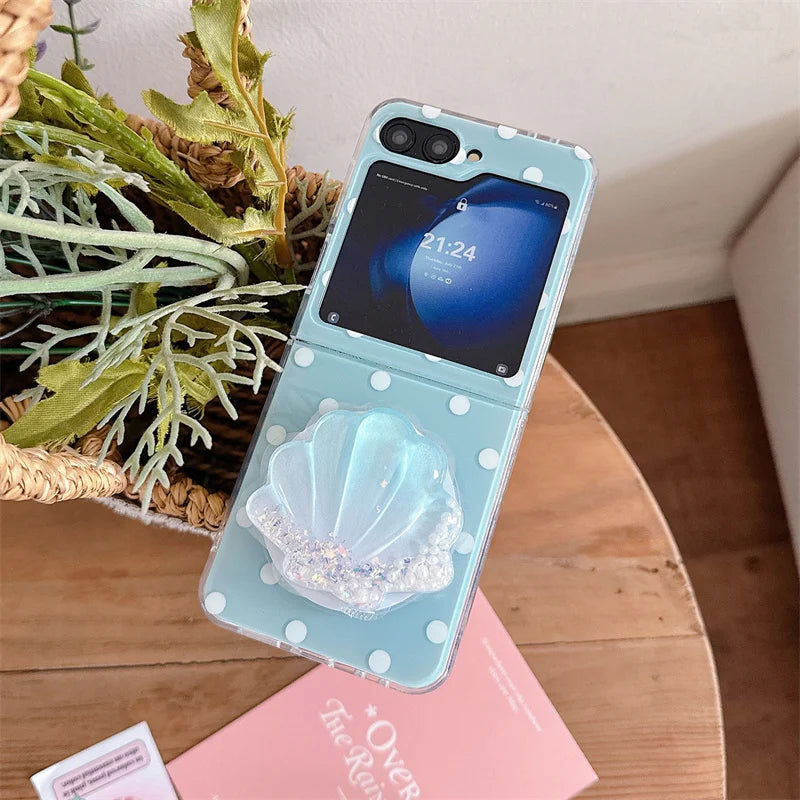 Simple Polka Dot Magnetic Phone Case For Samsung Galaxy Z Flip 7 6 5 4 3 Flip6 Flip7 Cover with Magsafe Clam Shell Stand Cases