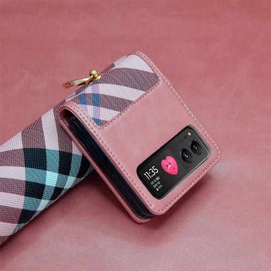 Case For Motorola Razr 40 Ultra 50 Ultra Razr Plus Card Wallet Finger Ring Grid Contrasting Color PU Leather Phone Case Cover