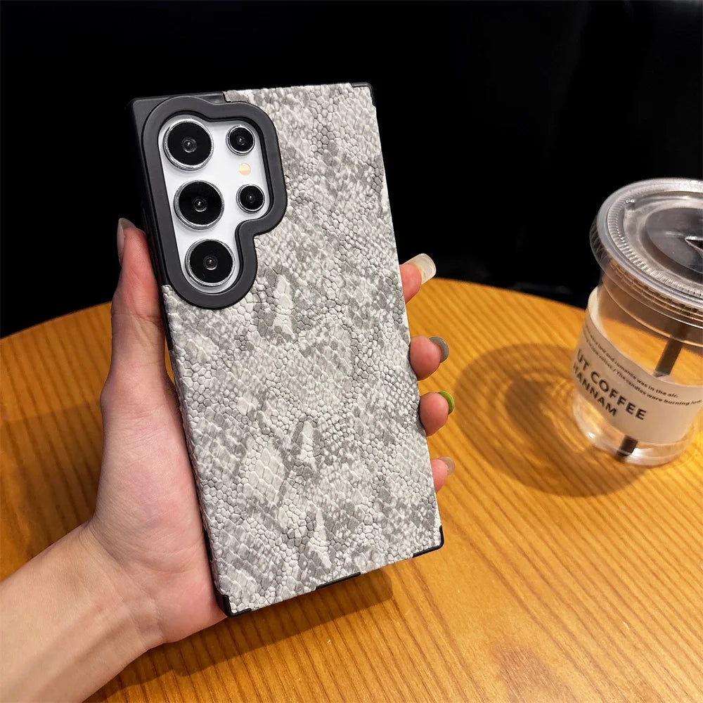 Leather Snake Magsafe Case for Samsung Galaxy S25 S24 S25 Ultra S22 S23 Plus Magnetic Wireless Charging Soft Silicone Cover