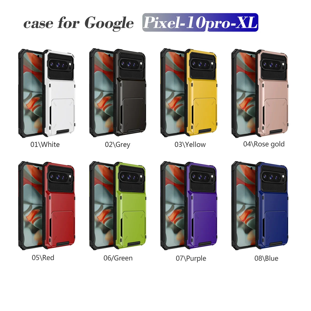 Flip Wallet Card Slot Hard PC+Soft TPU Shockproof Phone Case Google Pixel for 9 9Pro 9ProXL 10 10Pro Pro XL Pixel10 Back Cover
