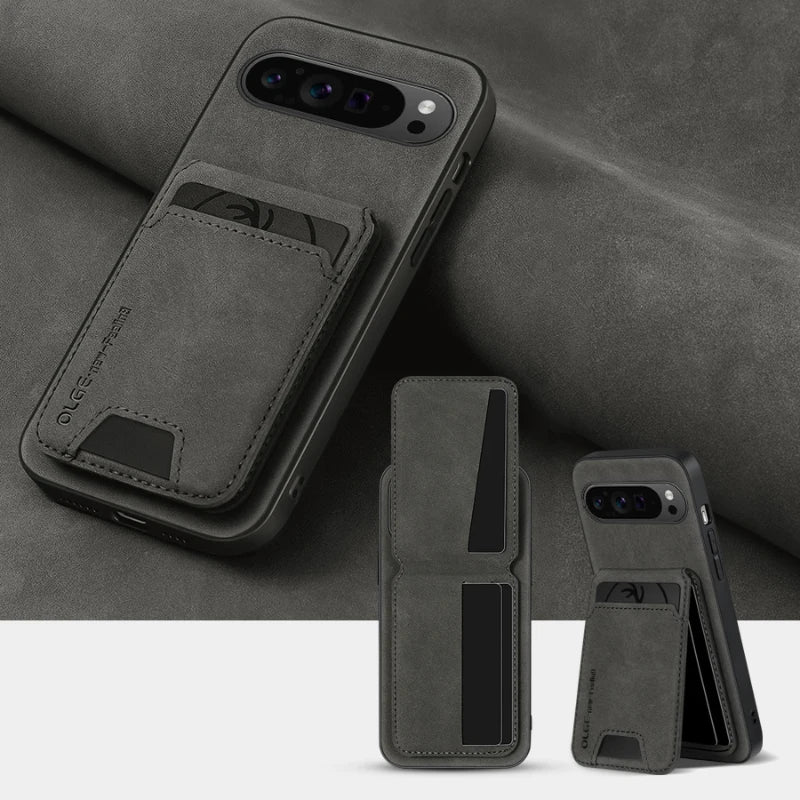 New Soft TPU Solid Color Leather Wallet Card Slot Bracket Shockproof Phone Case For Google Pixel 9 8 7 Pro XL 9A 8A 7A Back Case