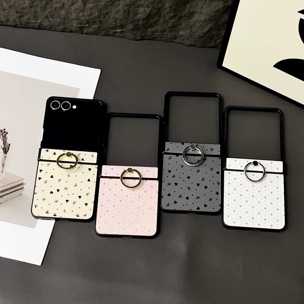 Z Flip7 Ring Buckle Bracket Love Heart Star Phone Case For Samsung Galaxy Z Flip 7 6 5 4 3 Hinge Protection Glitter Hard Cover