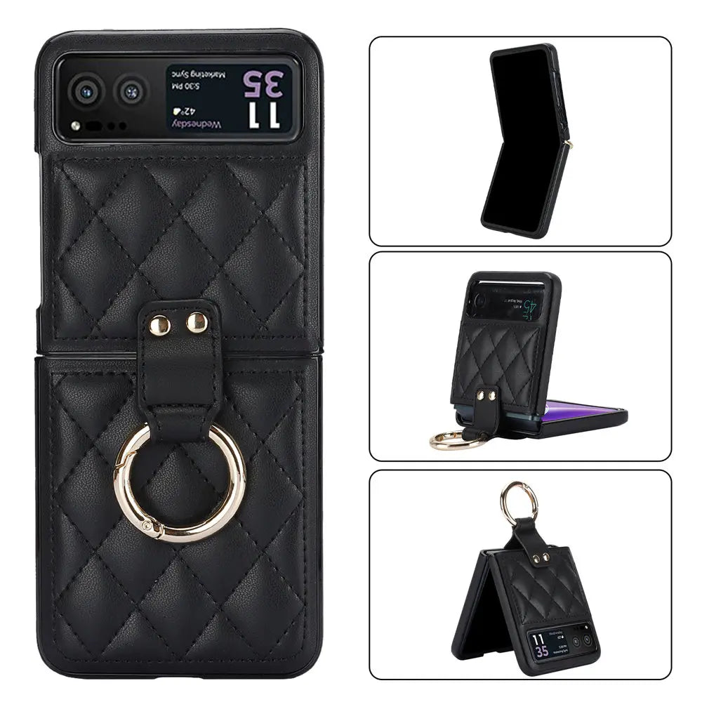 Fashion Leopard Print Leather Ring Case For Motorola MOTO Razr 40 Ultra Razr40 Slim Cover Fundas
