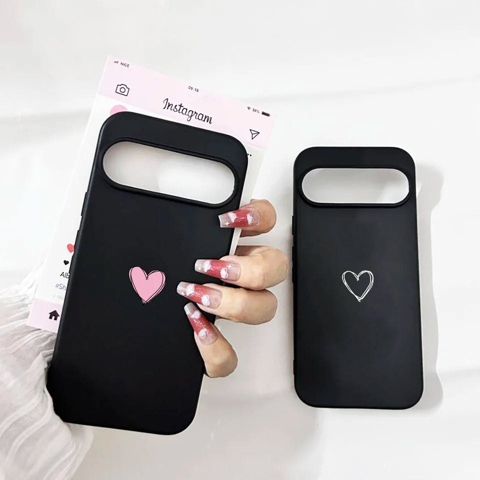 INS Cute Simple Love Heart Pattern Phone Case For Google Pixel 9 Pro XL 8A 8 Pro 10 7 6A 5G Fashion Clear Soft TPU Cover Fundas
