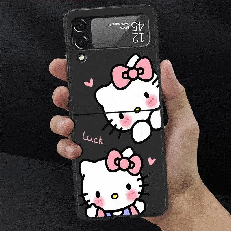 Cute HelloKitty Case for Samsung Galaxy Z Flip 4 3 5 5G Flip Shockproof Capa 6.7 Inches Black Hard PC ZFlip 4 Phone Cover