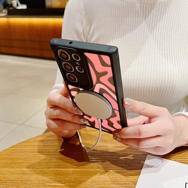 Magnetic Wireless Charging For Magsafe Case For Samsung Galaxy S25 Edge S24 S22 S23 Ultra S23 S24 FE Stripe Pattern Matte Cover