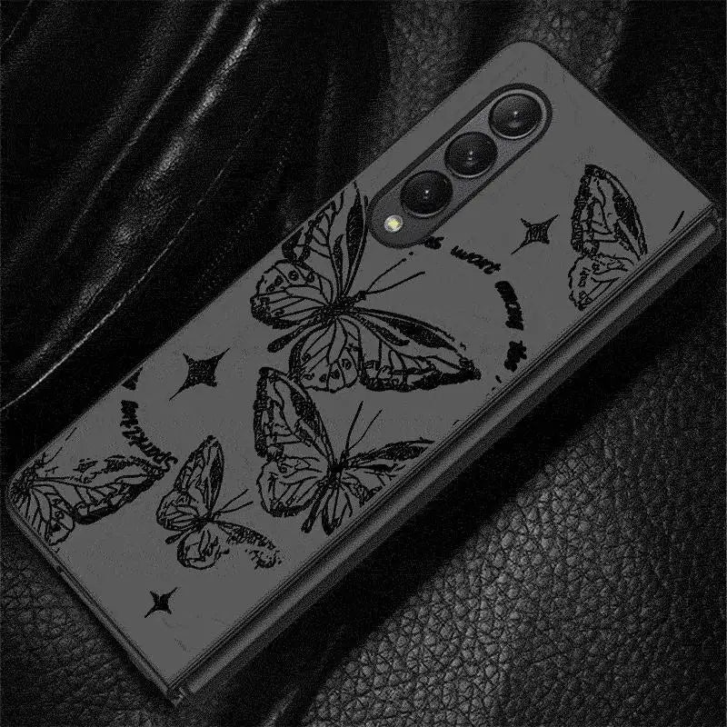 INS Retro Butterfly Cases for Samsung Galaxy Z Fold6 Z Fold3 ZFold4 Z Fold5 5G Z Fold4 5G Coque Bumper Shockproof Cover