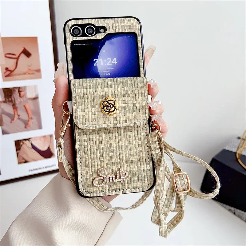 Crossbody Leather Wallet Phone Case for Samsung Galaxy Z Flip 6 5 4 3 Flip6 Flip4 Flip4 Flip3 with Card Holder Protective Cover