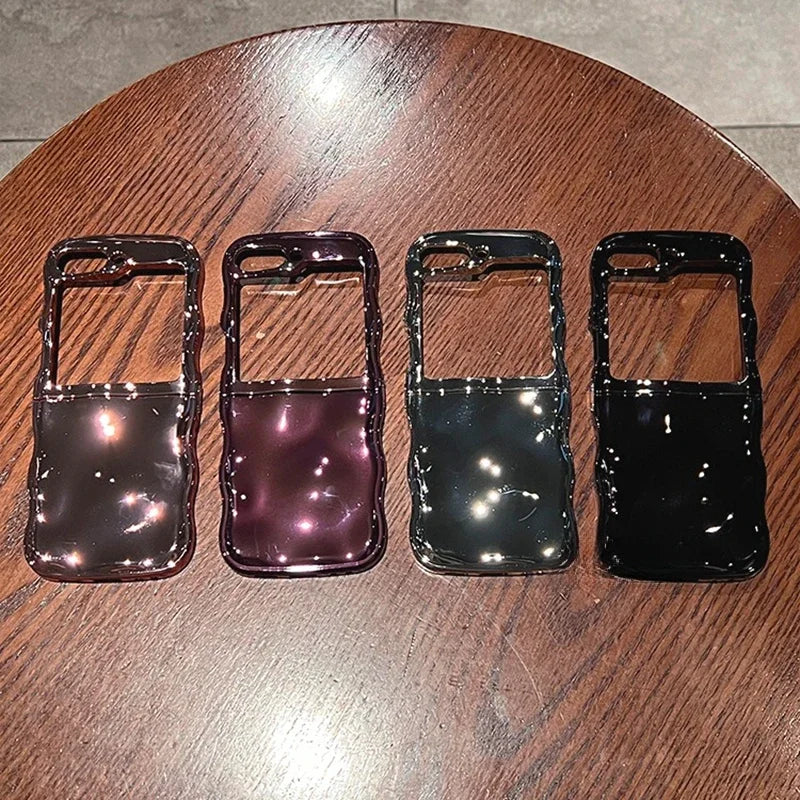 Cartoon Stone Pattern Gloss Wave Case for Samsung Galaxy Z Flip 6 5 flip6 Plating Meteorite Soft TPU Shockproof Ins Korean Cover