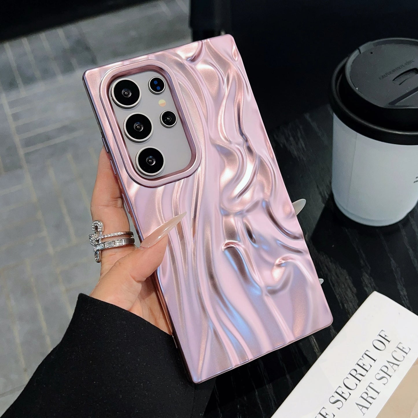 3D Plating Wave Wrinkle Matte Solid Color Case For Samsung S25 S24 Plus S23 Ultra FE A56 A36 A26 A16 A06 A55 A35 A25 Soft Cover