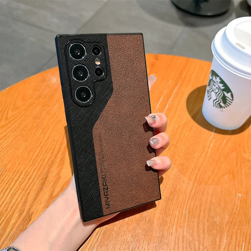 Luxury Splicing Leather Texture Phone Case for Samsung Galaxy S25 S24 S23 S22 S21 Ultra Plus A73 A72 A56 A55 Shockproof Cover