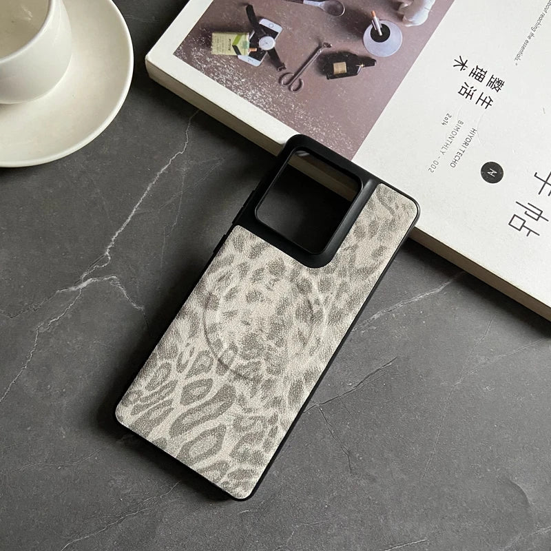 Magnetic Leather Case for Motorola Moto Edge 50 Ultra Fushion Pro G Play Power Stylus 2024 Cover Leopard Floral Mag-safe  Shell