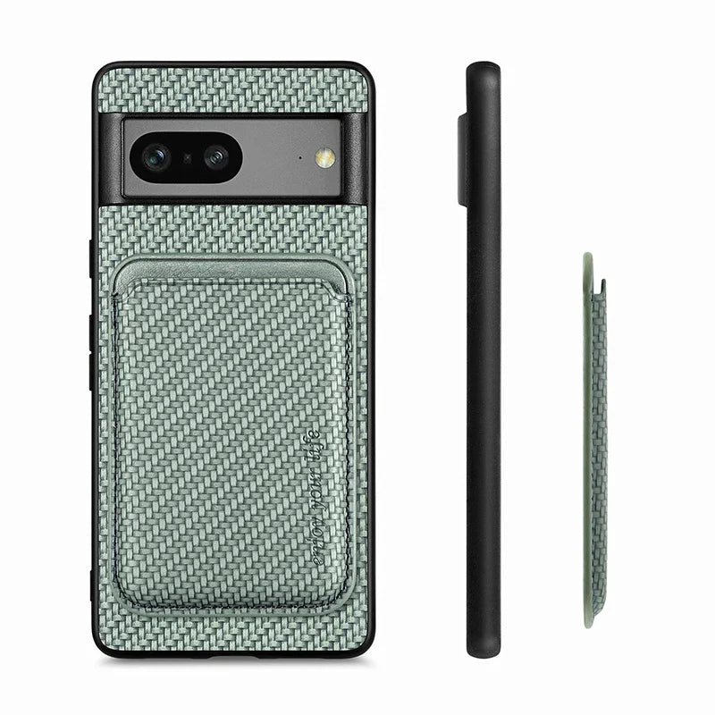 2 In 1 Carbon Fiber Magnetic Card Holder Wallet For Magsafe Google Pixel 6 7 8 9 Pro XL 9A 8A 7A 6A Wireless Charging Back Cover