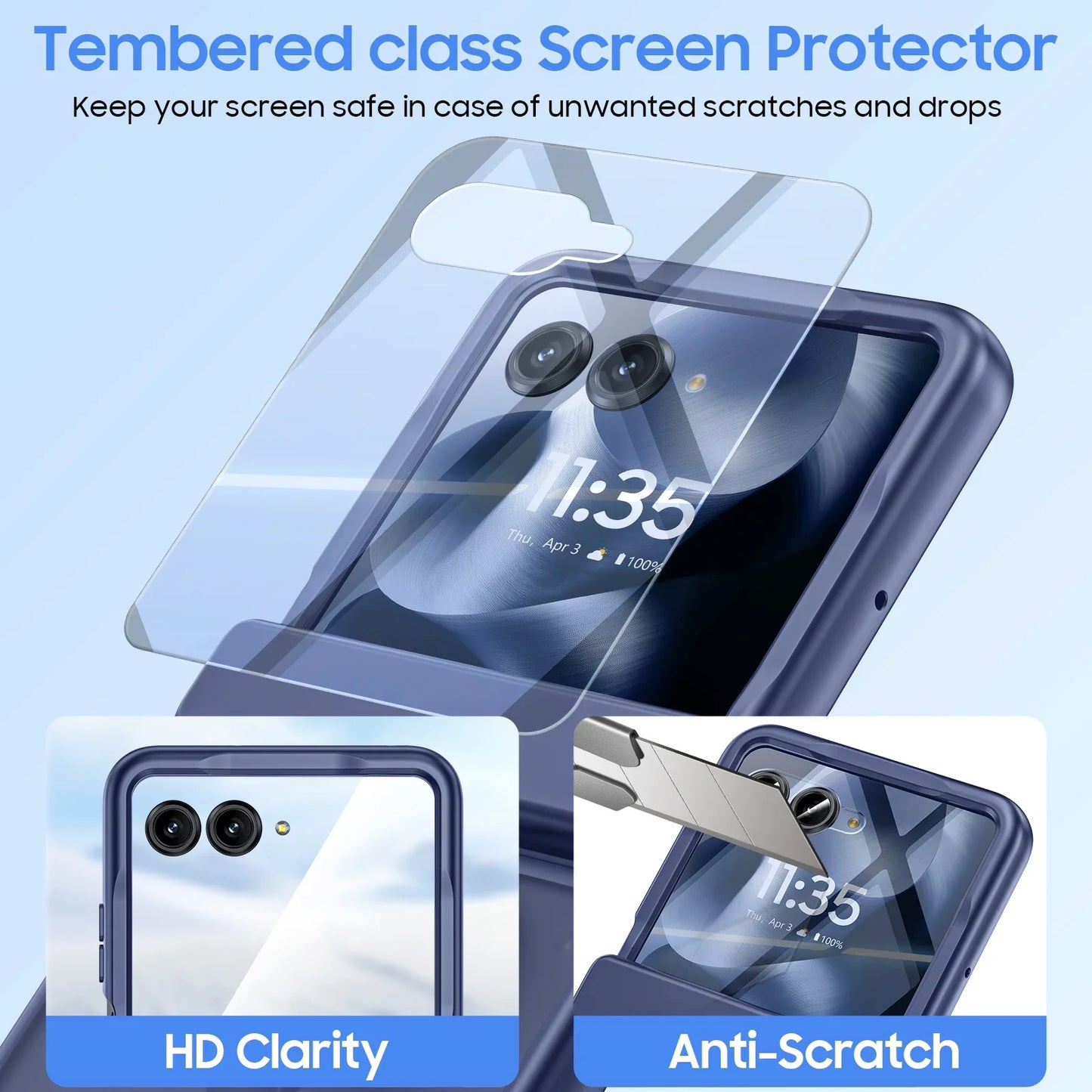 With Ring Holder,Screen Protector All-Inclusive Soft Cover Shockproof Wireless Charging for Motorola Razr 2025/2024-Blue