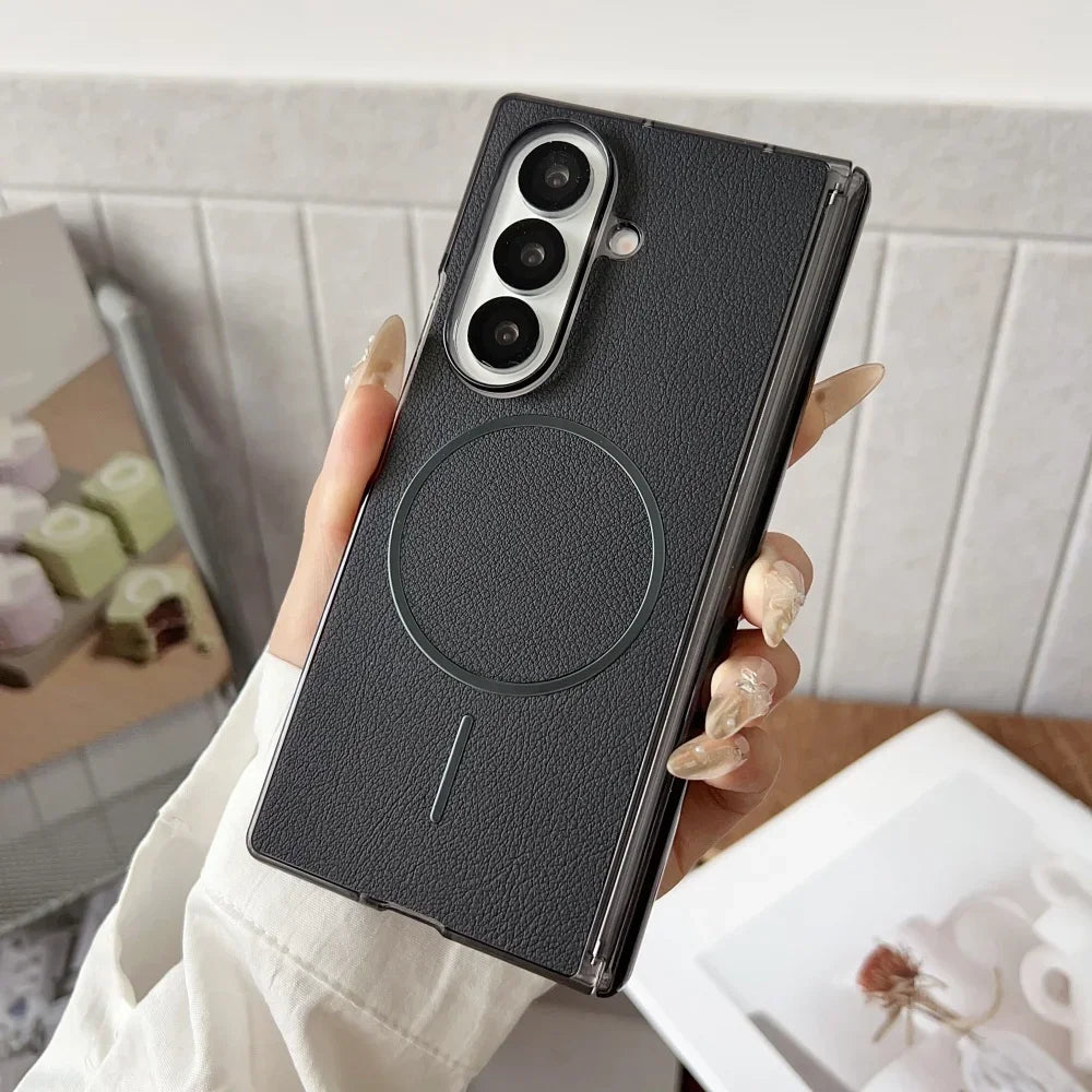 for Magsafe Magnetic Leather Case for Samsung Galaxy Z Fold 7 6 5 4 ZFold fold7 Wireless Charging Shockproof Business Back Cover