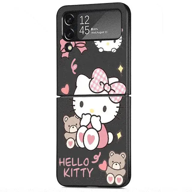 Cute HelloKitty Case for Samsung Galaxy Z Flip 4 3 5 5G Flip Shockproof Capa 6.7 Inches Black Hard PC ZFlip 4 Phone Cover