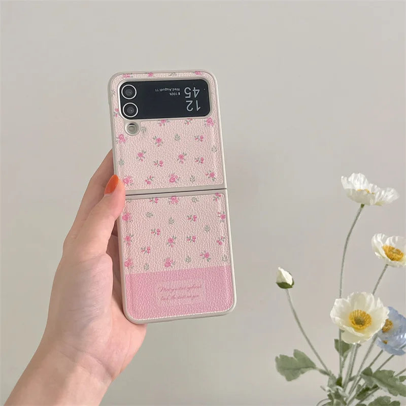 Phone Case For Samsung Galaxy Z Flip 3 4 5 Z Flip5 ZFlip5 Ins Flower Knot Portable Rope Shockproof Cover With Lanyard