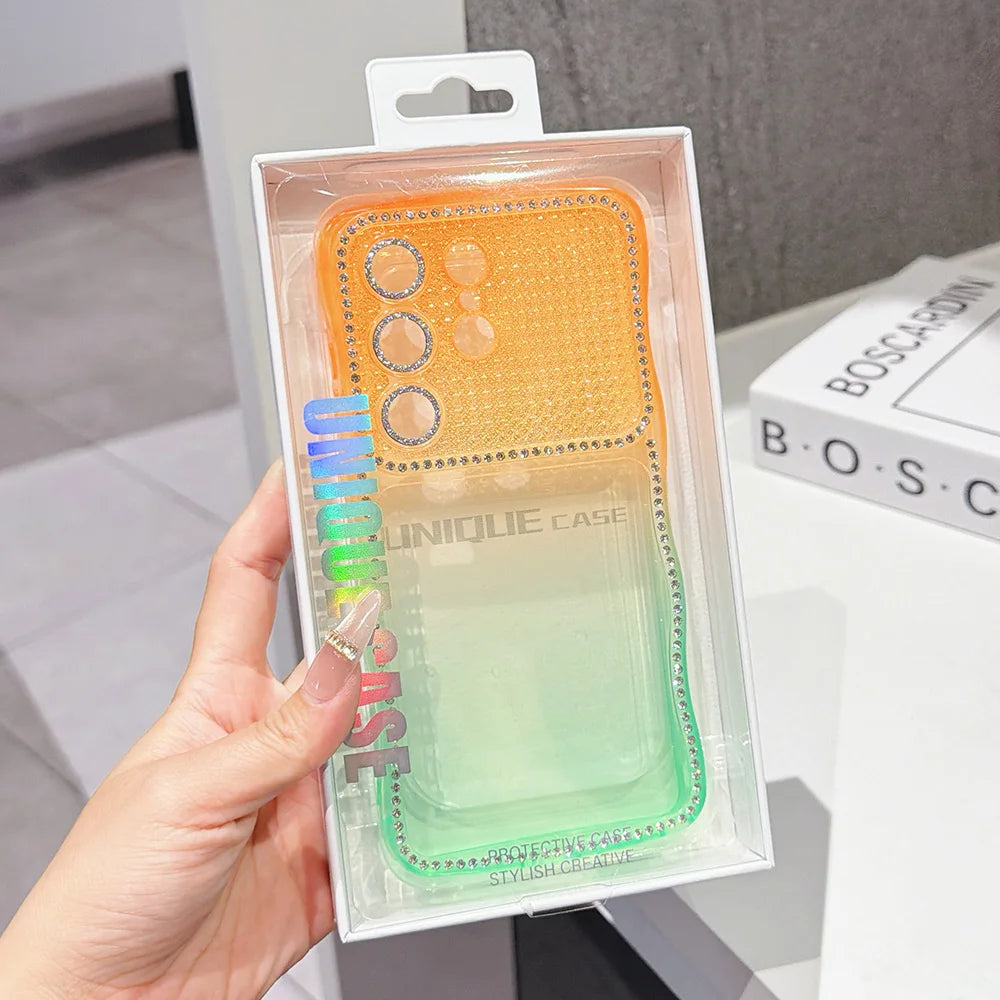 Wavy Edge Gradient Phone Case For Samsung Galaxy S26 S25 S24 Ultra Plus Soft TPU Thickened Shockproof Lens Protective Cover