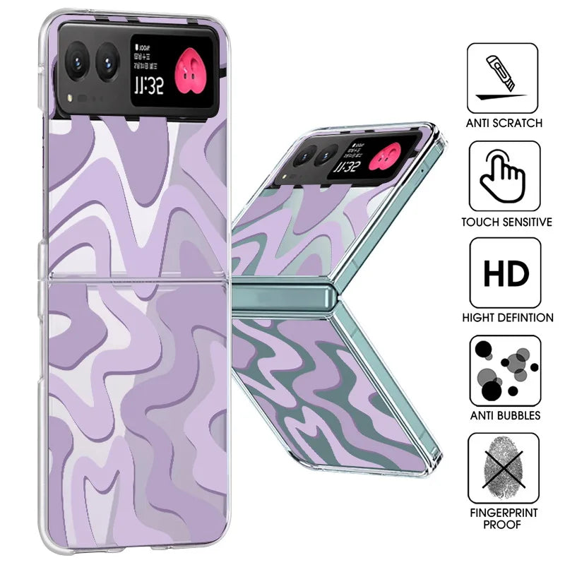 Stripe Pattern Clear Hard Phone Case For Motorola Razr 40 50 Ultra Fall Protection Folding Cover For Moto 40Ultra Razr40 Razr50