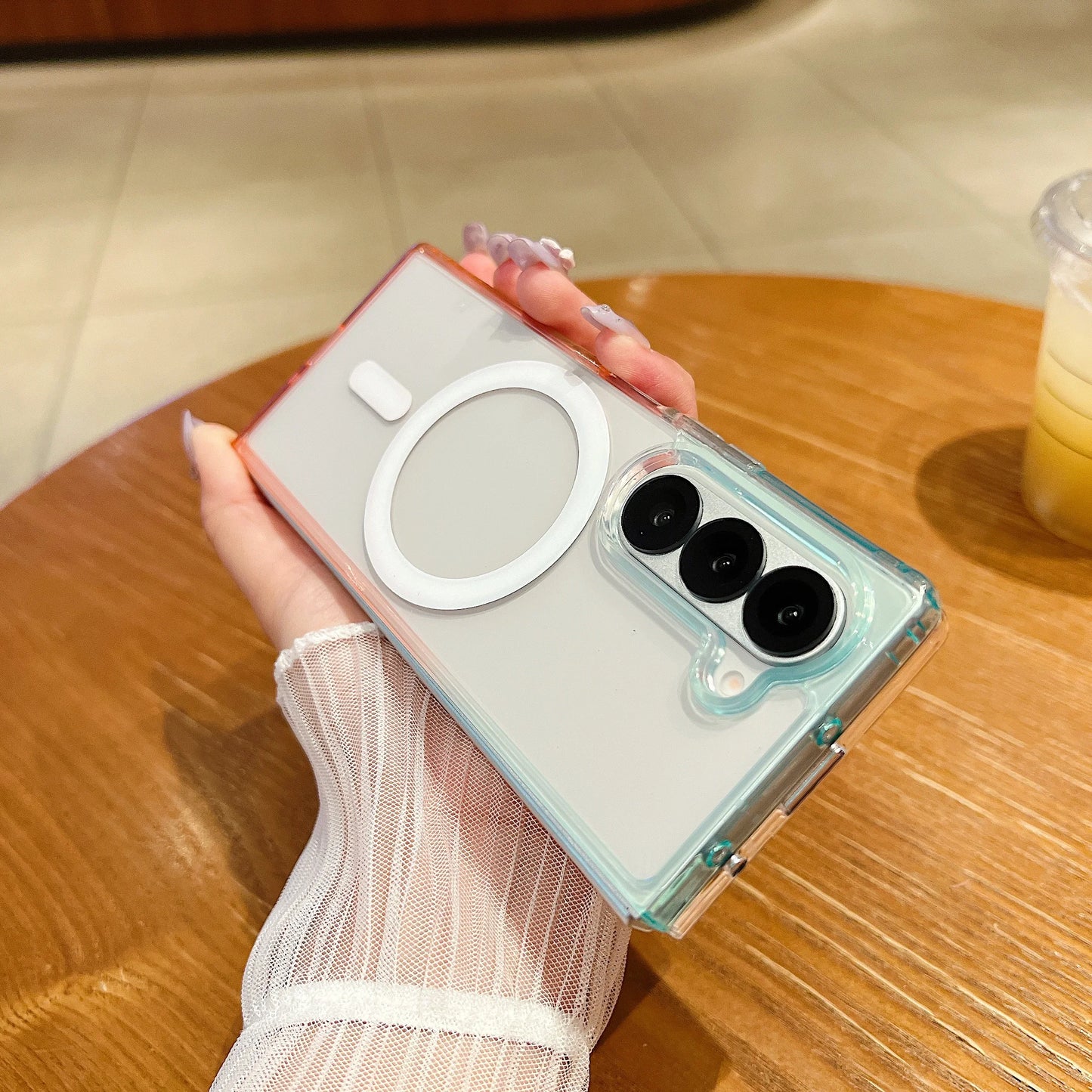 Magnetic Gradient Color Case For Samsung Galaxy Z Fold 3 4 5 6 7 ZFold7 ZFold6 2-Piece Set For Magsafe Wireless Charge Cover