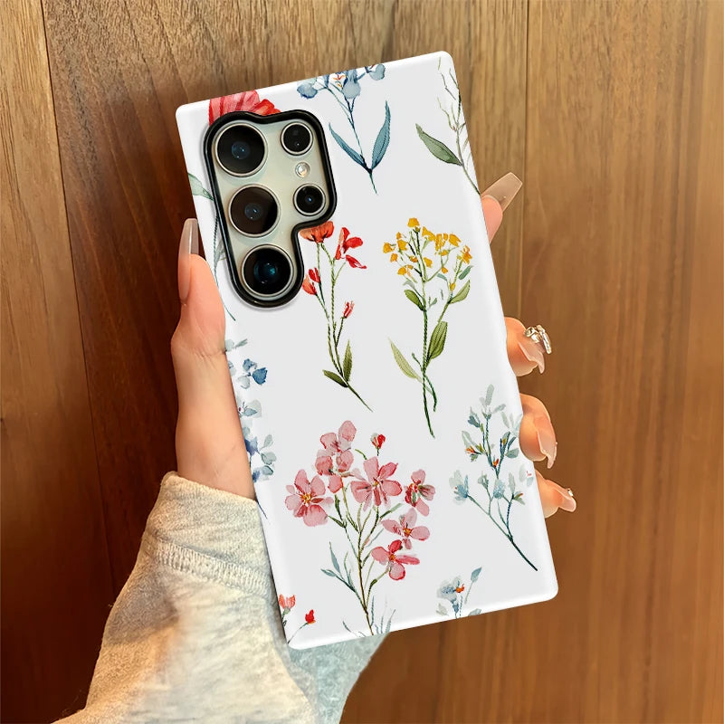 Fcicicase Acrylic Phone Case For Samsung Galaxy S25 S20 FE S24 Ultra S23 Plus A26 A16 A36 A56 Flower Matte Soft Silicone Cover