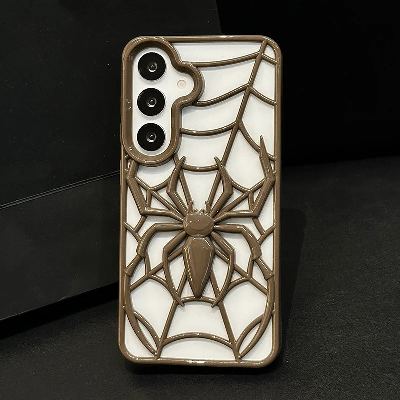 Funny 3D Hollow-out Spider Phone Case For Samsung Galaxy S25 S24 S23 S22 Ultra Plus S23FE S24FE Heat Dissipation Back Cover