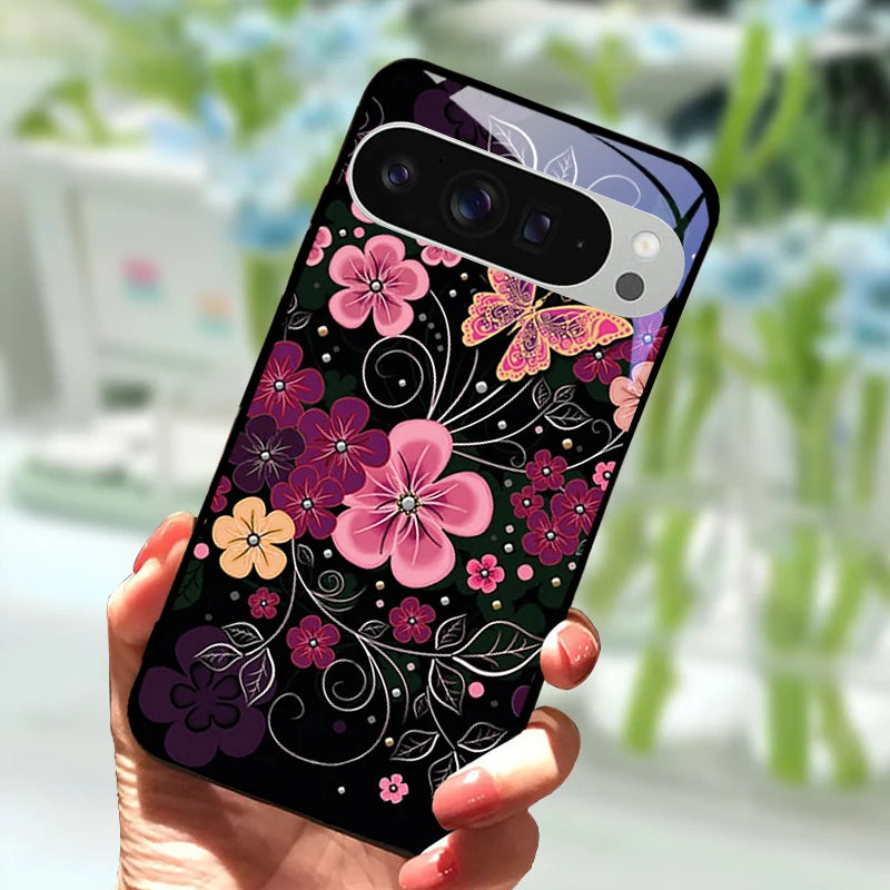 Fashion Glass Case For Google Pixel 9 Pro XL Tempered Glass  Black Phone Cover For Google Pixel 9a Pixel9 Funda Protector Cases