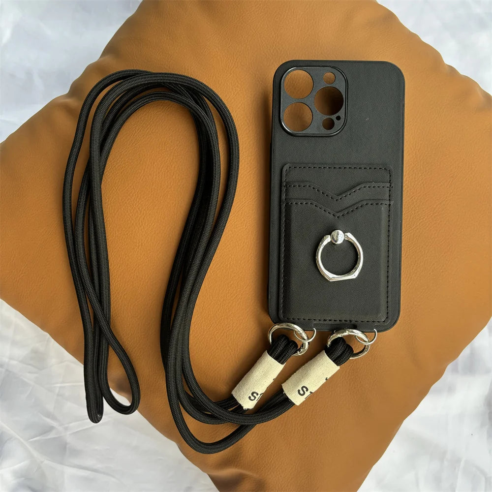 Crossbody Necklace Lanyard Wallet Leather Case for Motorola Moto G Stylus 5G 2024 G85 X50 Ult Card Slots Ring Holder Stand Cover