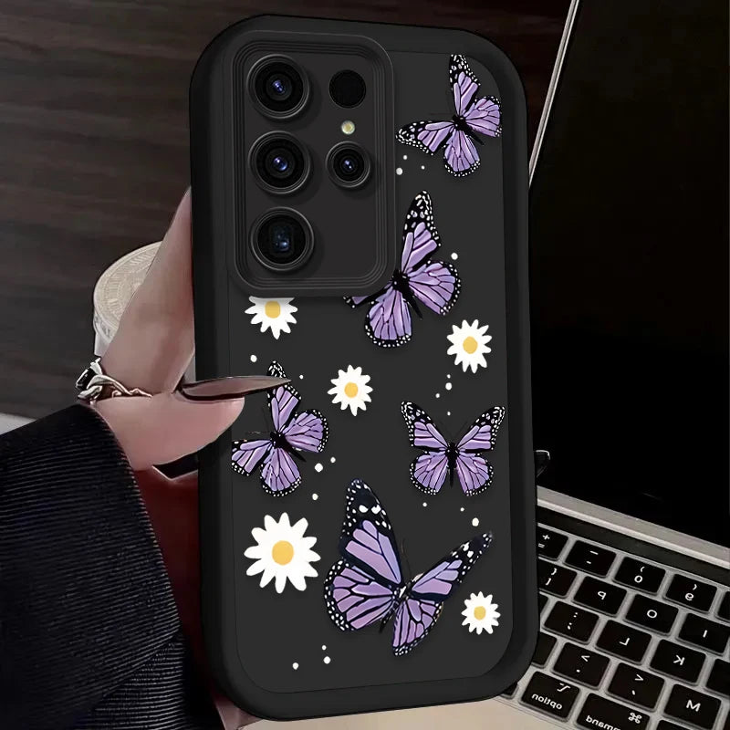 Purple Butterfly Phone Case for Samsung Galaxy S24 S25 S23 Ultra S22 S21 Plus FE A36 A56 A26 A16 A06 A15 A25 A35 A55 5G Cover