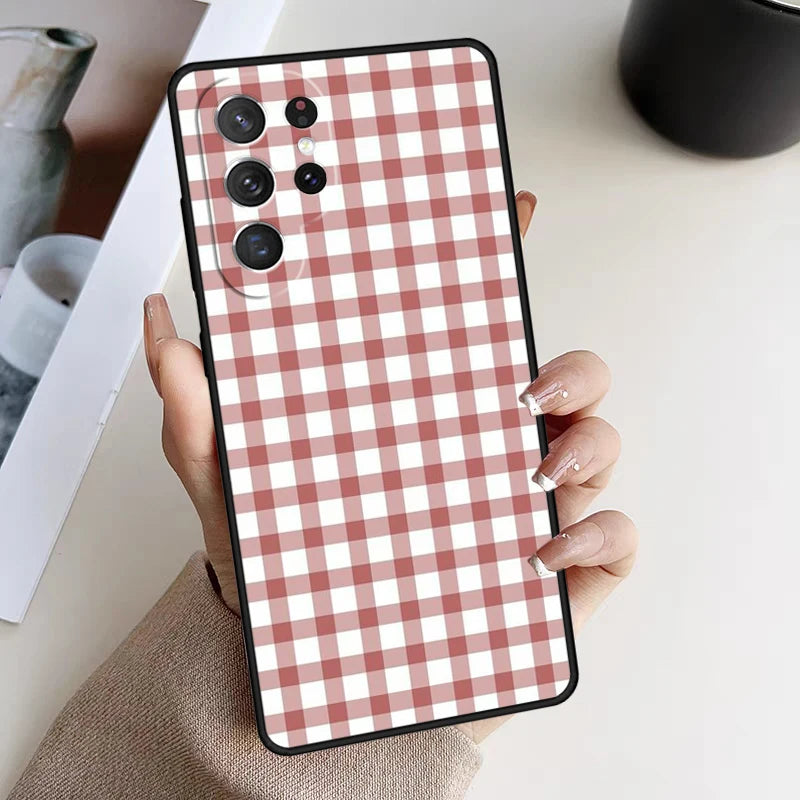 Phone Case For Samsung Galaxy S24 S23 S21fe S22 Ultra Plus Note 10 20 S8 S9 S10 Cover Pastel Gingham
